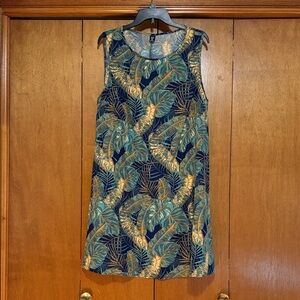 SHEIN Curve Blue, Green and Tan Leaf Print Dress